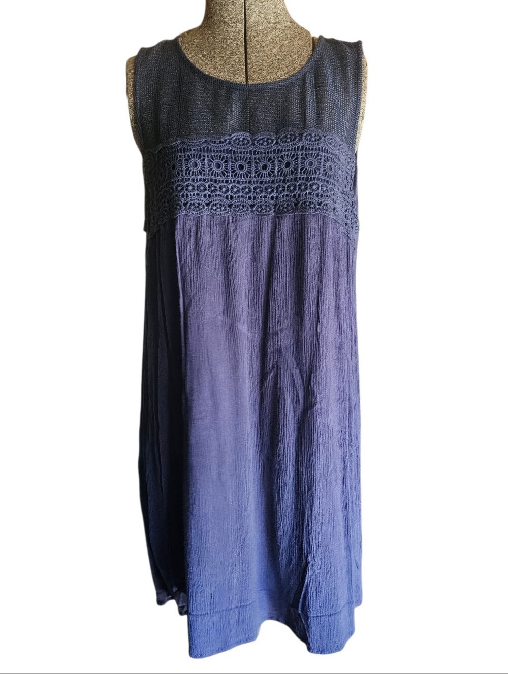entro. Sleeveless Crochet Yoke Tunic Dress - Navy Blue